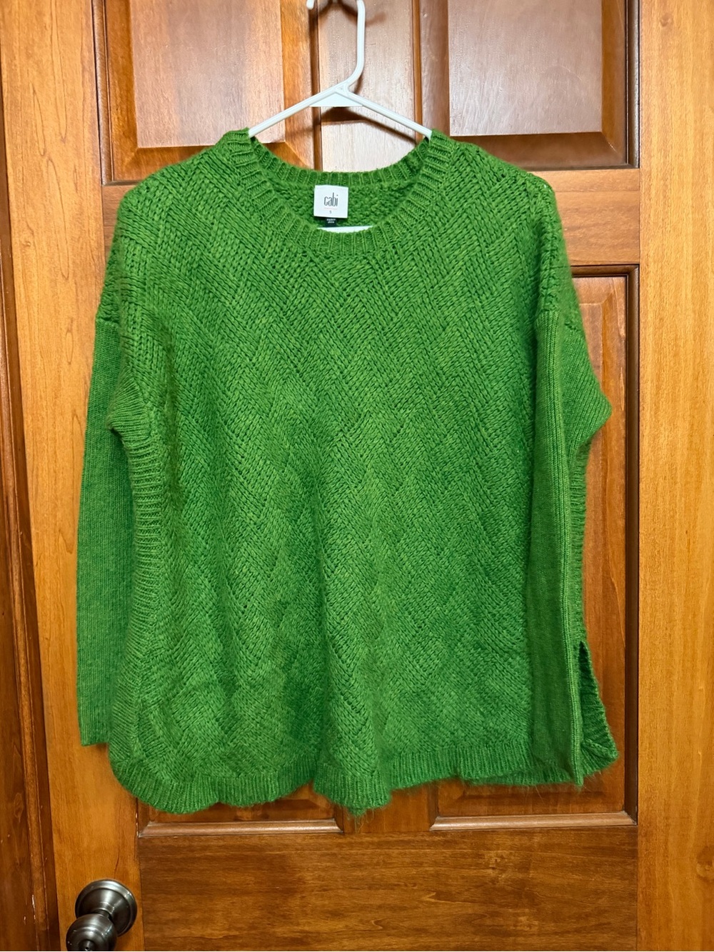 cabi Small Green Solid Knit Pullover Sweater Crew Neck Long Sleeve